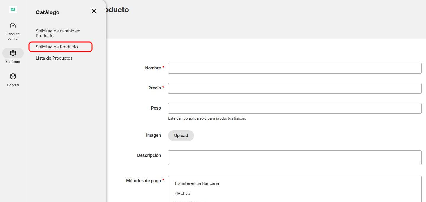 Cómo agregar una solicitud de producto